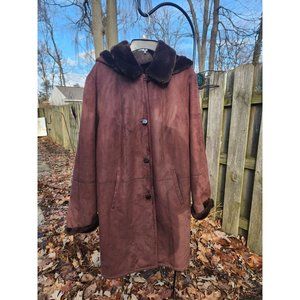 Gallery Womens Brown Faux Suede Hooded Walker Coat Outerwear Plus 1X